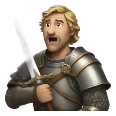 medieval man, sword coming out of his mouth, looking up sticker