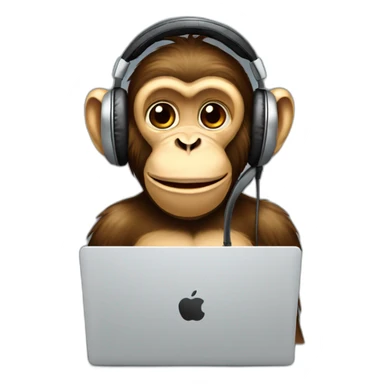 monkey in headphones at the computer sticker