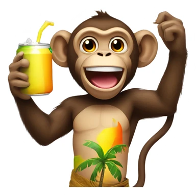 Monkey holding coconut and a energy drink  sticker