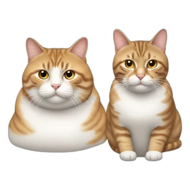 Two fat cats, one tabby and one white sticker