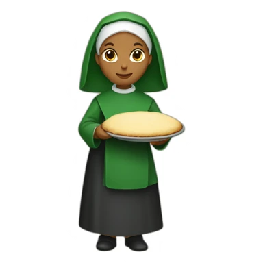 a nun wearing green holding a shepherd pie sticker