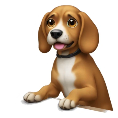 a dog working on a computer with chart at the screen sticker