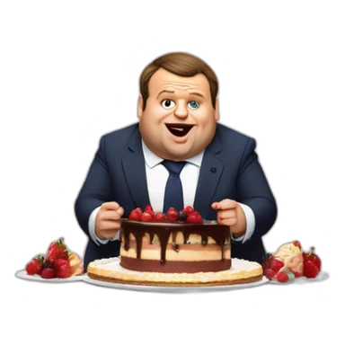 emmanuel macron morbidly obese eating cake sticker