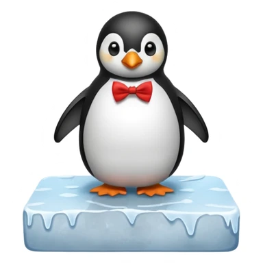 penguin, red bow tie, standing on small ice melting block sticker
