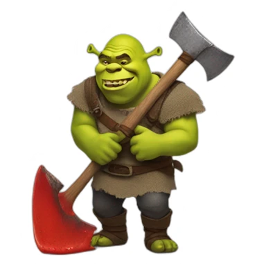 Shrek holding a axe with red slime dipping of it sticker