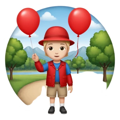 Child + balloon, Park Visitor, with park background, cicrle style frame. sticker