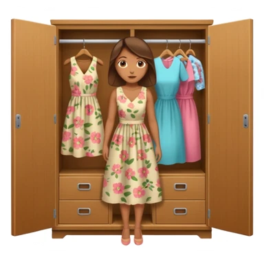 open wardrobe with woman dress hanging inside sticker