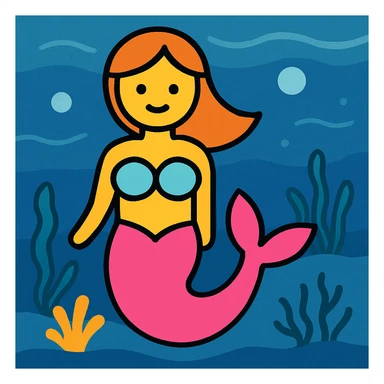 Add an underwater themed background to the pink-tailed mermaid while preserving the simple and modern style. sticker
