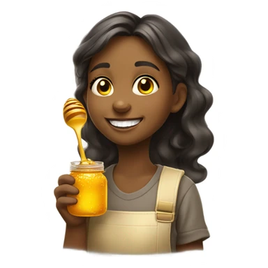A girl eating honey sticker