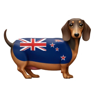 Sausage dog with a New Zealand flag sticker