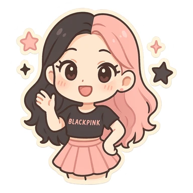 BLACKPINK-inspired chibi sticker, black and pink star, cute and expressive sticker