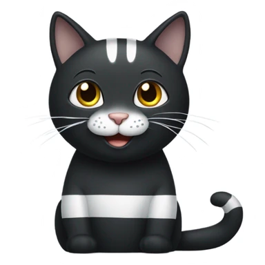 Black Cat with white paws and grey stripes that is smiling sticker