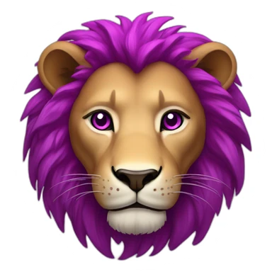 Lion with magenta hair, glowing white eyes, purple skin sticker