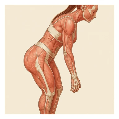 Faithful anatomical version of the girl in the same position as the reference photo, highlighting muscles and bones, maintaining the silhouette and details. Medical illustrative style with clear details. sticker