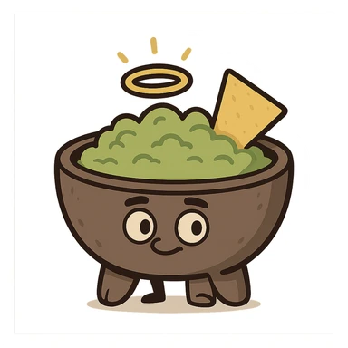 cartoon guacamole bowl with a glowing halo sticker