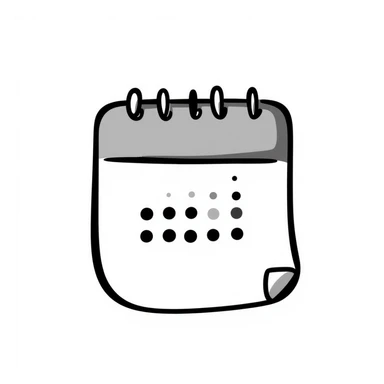 calendar icon, hand-drawn doodle style, black and white sticker