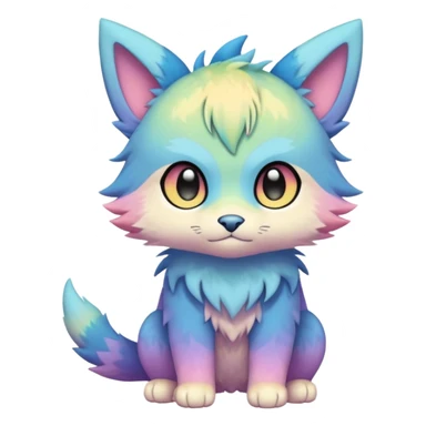 Pastel warm colorful-gradient anime-styled edgy cool badass cute random Fakémon-creature, with random markings, full body sticker