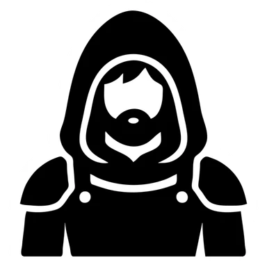 medieval hooded explorer with brown hair, no beard, wearing light armor, chest up view sticker