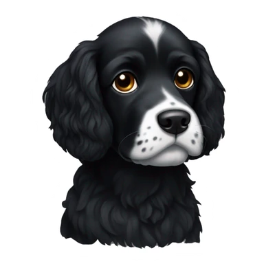 Small completely black spaniel with black fur on his whole face and white fur only on his chest sticker