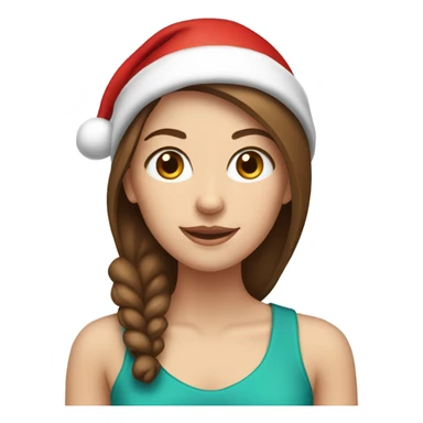 White girl with brown hair wearing a santa hat sticker
