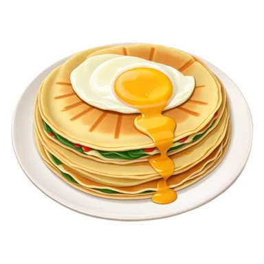 Beijing Jianbing savory crepe with egg, crispy wafer and sauce, simplified emoji style with bold outlines and bright colors, cartoon style popular Chinese breakfast pancake sticker