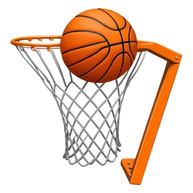 A close-up of a basketball shield and hoop with the ball swishing through the net, captured mid-air. The background emphasizes the tension and excitement of the moment, with the rim and net in sharp focus, showcasing the precision and skill of the sport. sticker