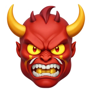 Muscular red demon emoji, 3D cartoon style, angry face, glowing eyes, unique horns. sticker
