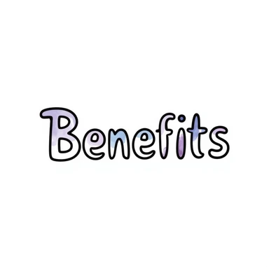 The word "Benefits" hand-drawn in white text with a few purple and blue color accents. Simple doodle style with clean design. sticker