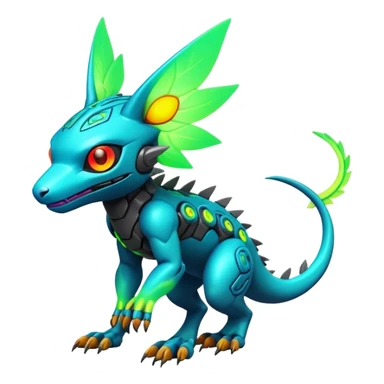 Tropical lush warm-colored modern colorful neon-colored cyber-Fakémon-Digimon-Trico-creature sticker