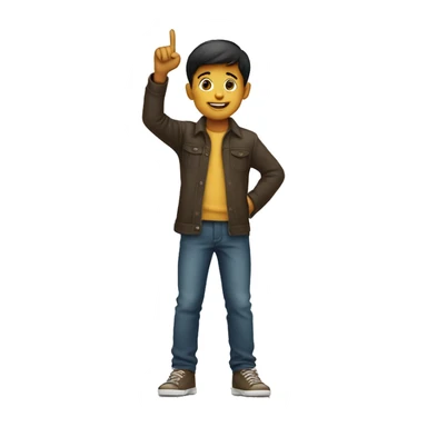 boy pointing up,from behind sticker