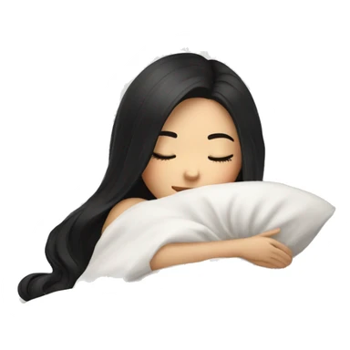 asian cute girl with long beauty black hair sleeping with white blanket and pillow sticker