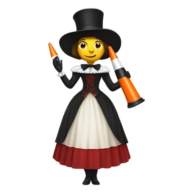 galora in Victorian dress elegant, full body, holding "big traffic cone" sticker