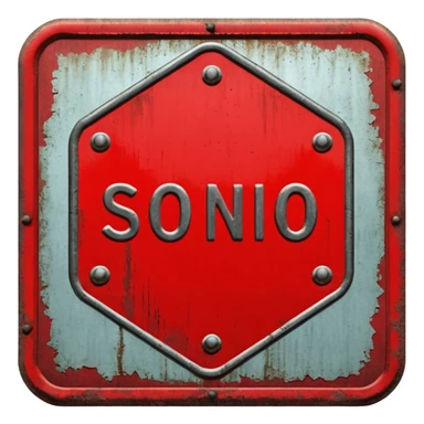 red, road sign, hexagonal, with the inscription SANCTIONS sticker