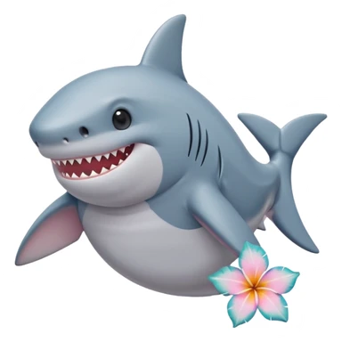 A cute chubby shark with hawaii pastel flower necklace, posing proudly. sticker