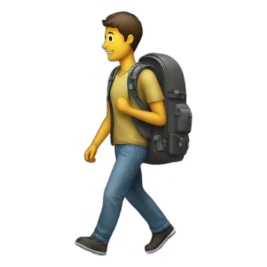 a person walking with a bagpack on his bag sticker