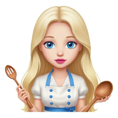 Cinematic realistic beautiful blonde with long hair, blue eyes and pink lips in a white dress cooks sticker