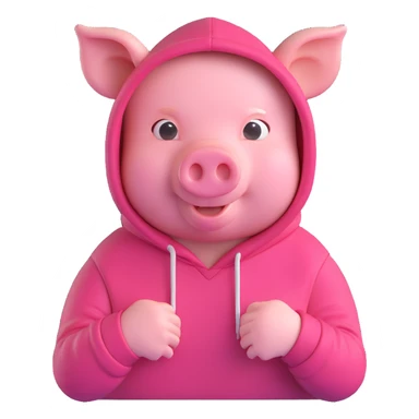 John Pork, pig with a hoodie, urban style, confident pose, 3D emoji style sticker