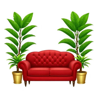 red velvet luxury couch with a stand mic and houseplant sticker