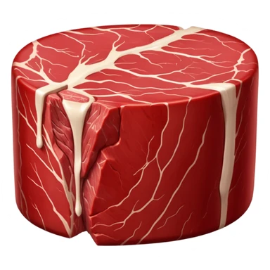 realistic beef filet, thick boneless cylindrical cut, rich red, clean glossy surface, fine muscle grain, minimal marbling, natural edge, soft contours, no plate, knife, garnish, or faces, clean 3D, soft lighting, transparent background, emoji scale sticker