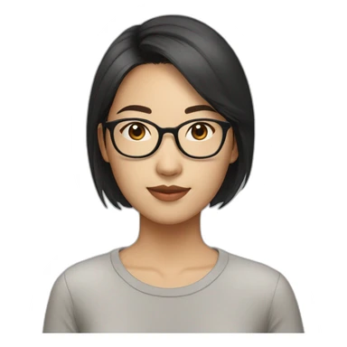 26 year old asian woman short straight dark hair and brown rectangle glasses sticker