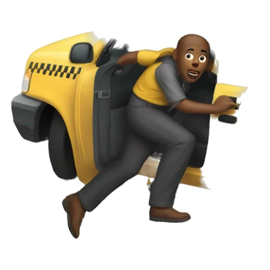 Person escaping by getting in cab sticker
