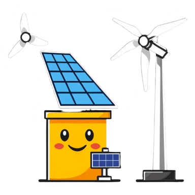 cartoon sticker of a happy solar panel and wind turbine sticker