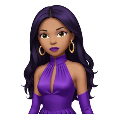 Tenitra Michelle Williams, R&B Singer (b.1979) from Destiny's Child with long jet black hair, medium dark skin, dark purple outfit sticker