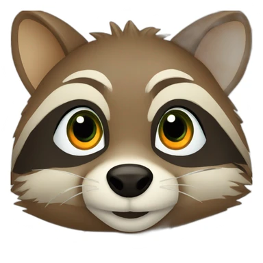 brown raccoon with orange eyes and a dark green hood that smile sticker