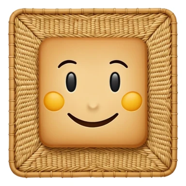 A 3D cartoon flat woven mat made of straw or bamboo strips, top-down view, soft shadow. sticker