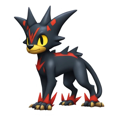 Cool Edgy Litten-Garchomp-Houndoom-Luxray Fakémon Digimon with Edgy markings, full body, outlined sticker