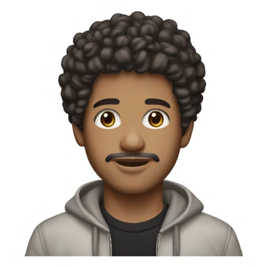 Create a 20-year-old boy with dark brown curly hair styled in a taper haircut, a goatee and mustache, brown eyes, and a tanned complexion with chrome hearts clothes sticker