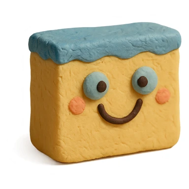 cleaning sponge with a cute smiling face, playful expression, pastel colors in claymation style sticker