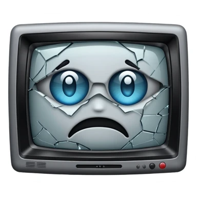 iOS style emoji of a broken TV, cracked screen, damaged appearance, simple and clear design sticker