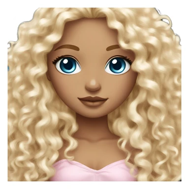 Tan skin, ocean blue doll eyes, blonde curly long hair, feminine, pink, girl, angelic sticker